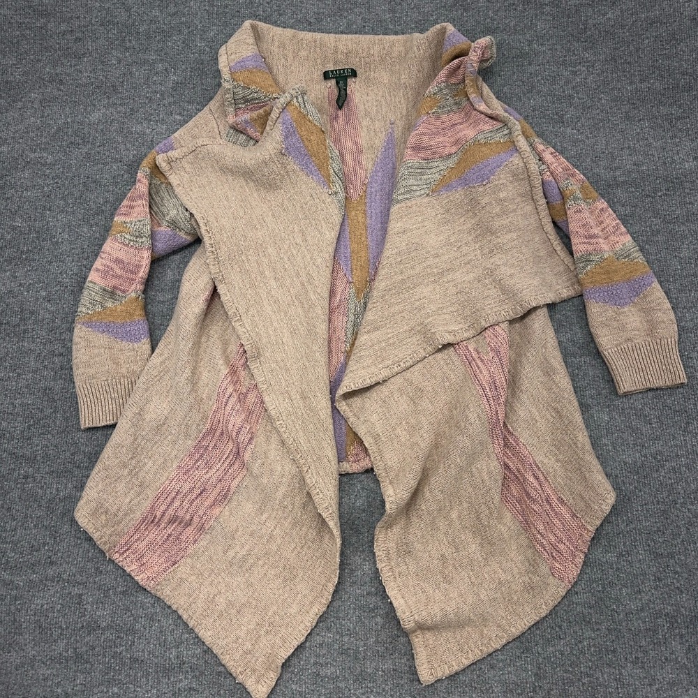 Ralph Lauren Open Cardigan Womens 2X Plus Merino Wool Blend Aztec Southwest